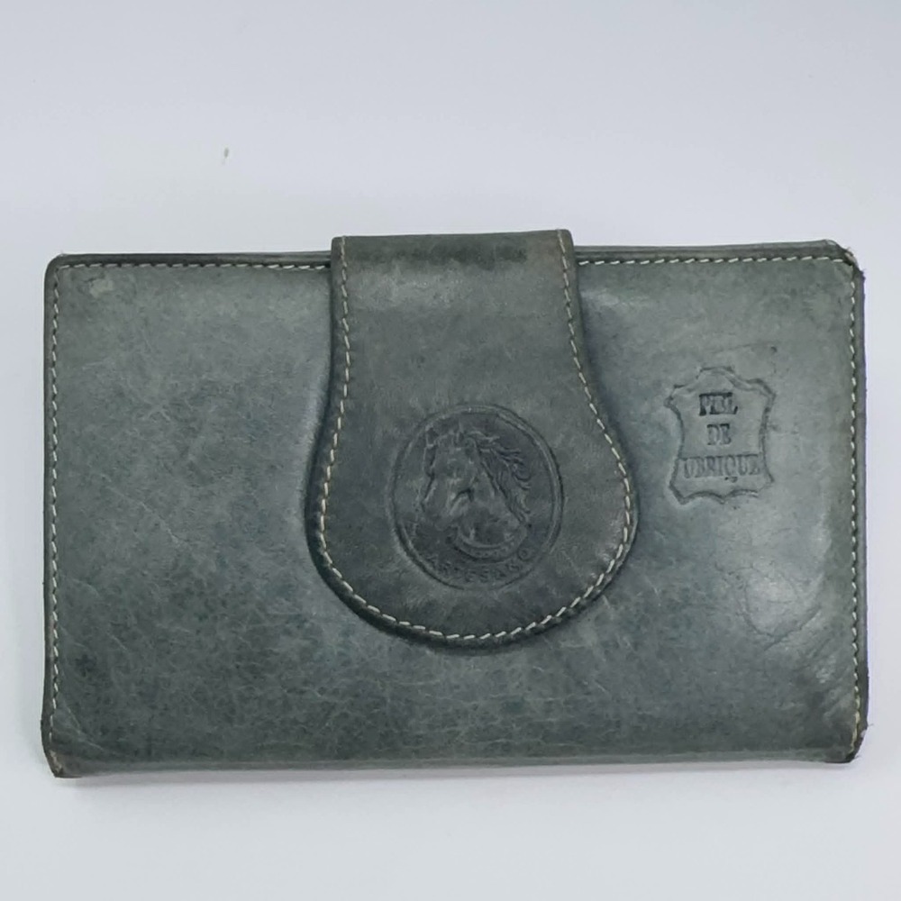 VTG Piel De Ubrique Leather Wallet Horse Equestrian Spain‎ Clutch Green Artesano